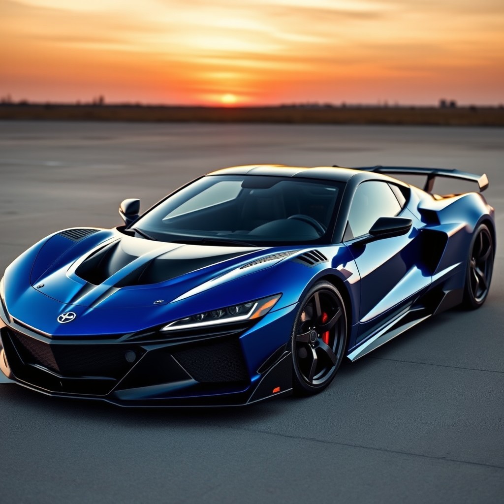 A stunning mashup of a Corvette C8 and a Honda NSX, featuring sleek lines and aerodynamic curves that blend the bold design of the Corvette with the sporty elegance of the NSX