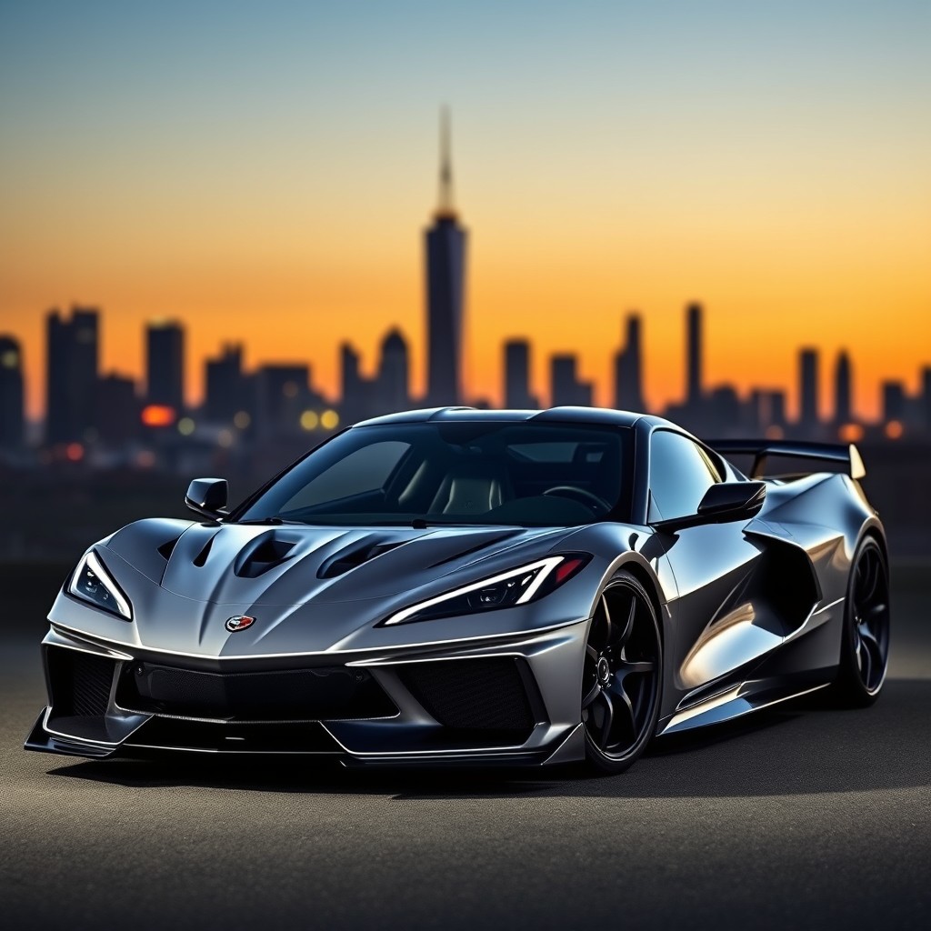 A captivating mashup of a Corvette C8 and a Honda NSX, seamlessly integrated with hints of the Ford Mustang Darkhorse