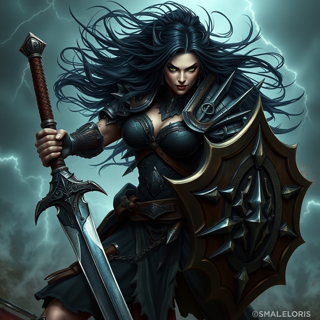 Fierce Female Warrior in Dark Fantasy Setting | Idyllic AI Art