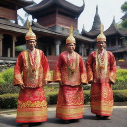 A festive celebration in Java, with locals donned in traditional attires, colorful events unfolding against the backdrop of distinctive Javanese architecture.