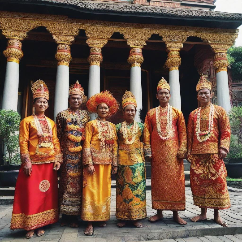 A festive celebration in Java, with locals donned in traditional attires, colorful events unfolding against the backdrop of distinctive Javanese architecture.