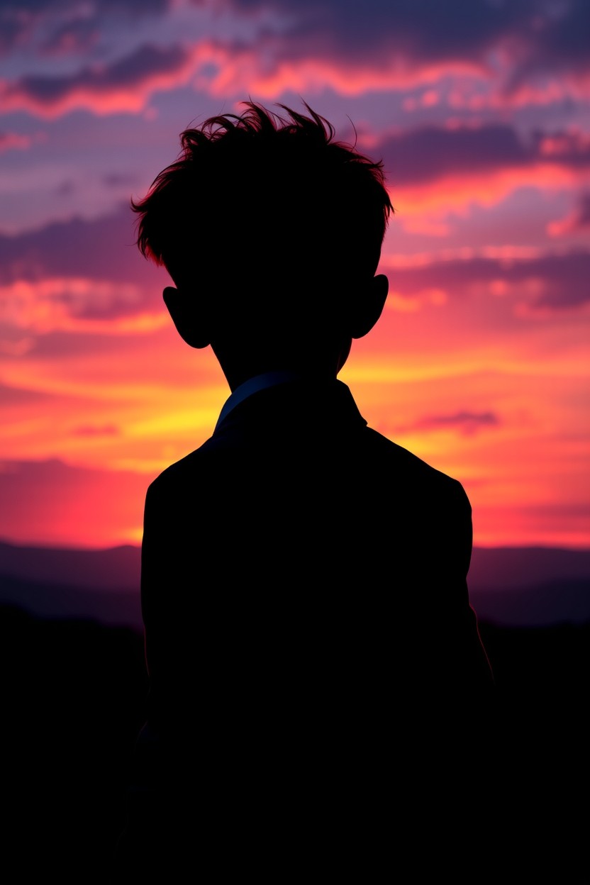 A captivating cover design featuring the silhouette of a young boy with short, messy curly hair