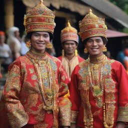 A festive celebration in Java, with locals donned in traditional attires, colorful events unfolding against the backdrop of distinctive Javanese architecture.