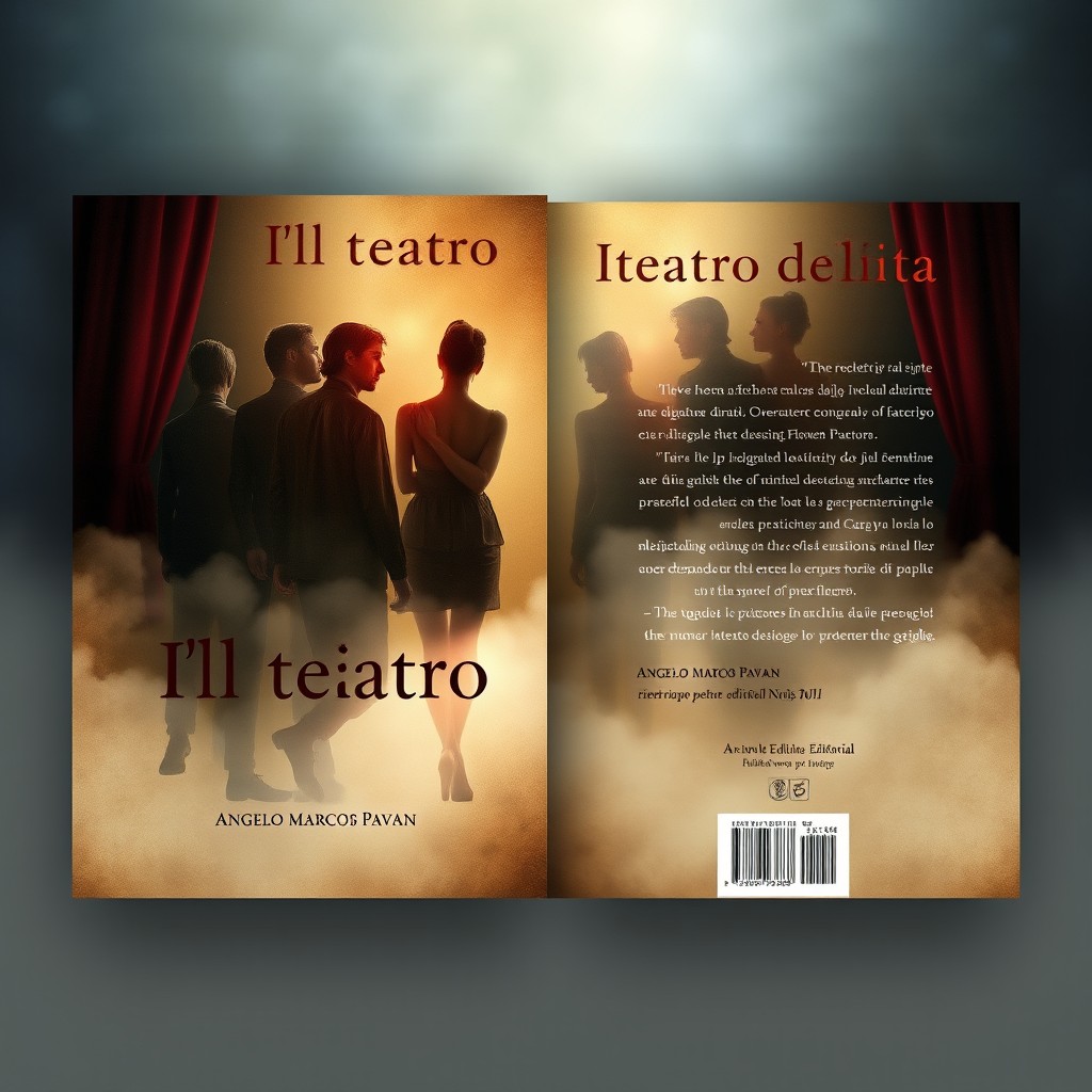 A book cover and back cover design for the poetry book 'Ill teatro della vita' by Angelo Marcos Pavan, published by Novelo Editorial