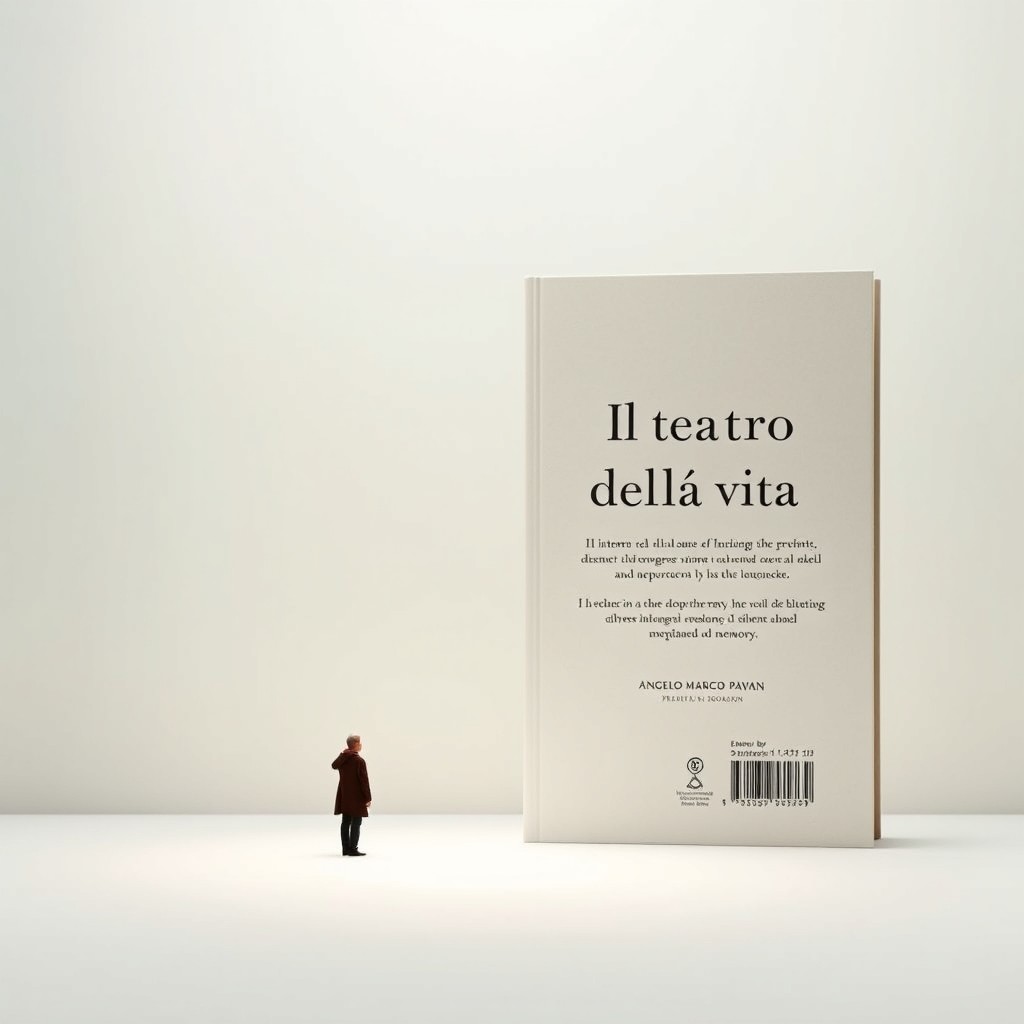 A book cover and back cover design for 'Ill teatro della vita' by Angelo Marcos Pavan, featuring a minimalist style