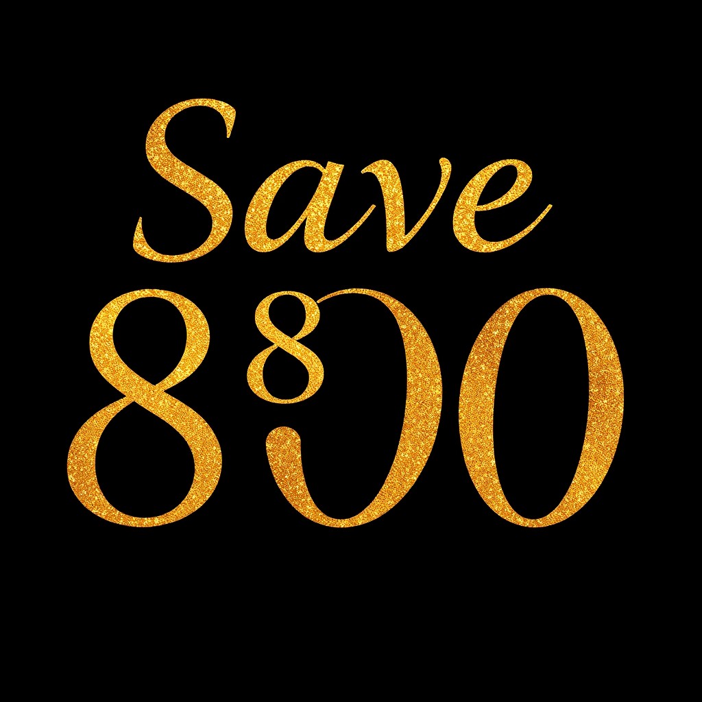The phrase 'Save 800' written in golden text with a dark background