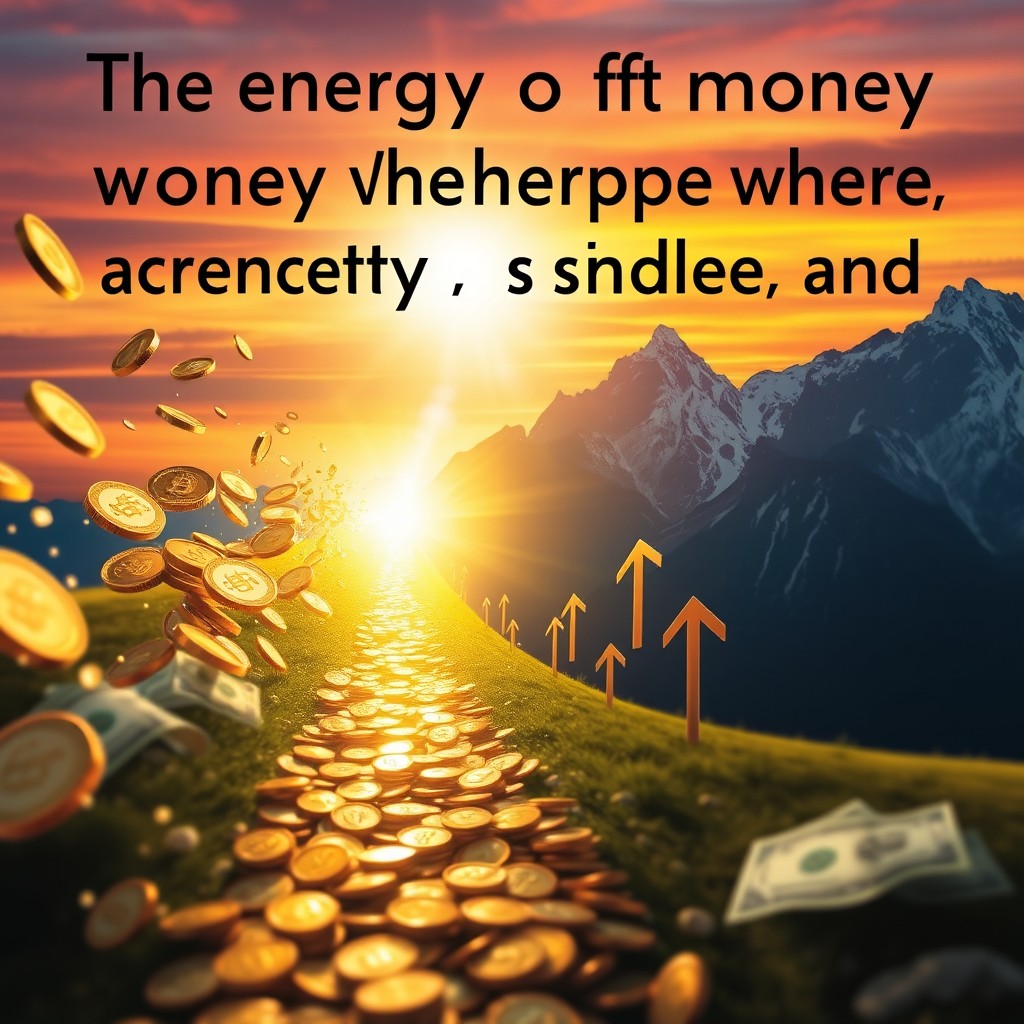 An inspiring and motivational scene representing the phrase 'The energy of money flows where there is appreciation, clarity, and direction