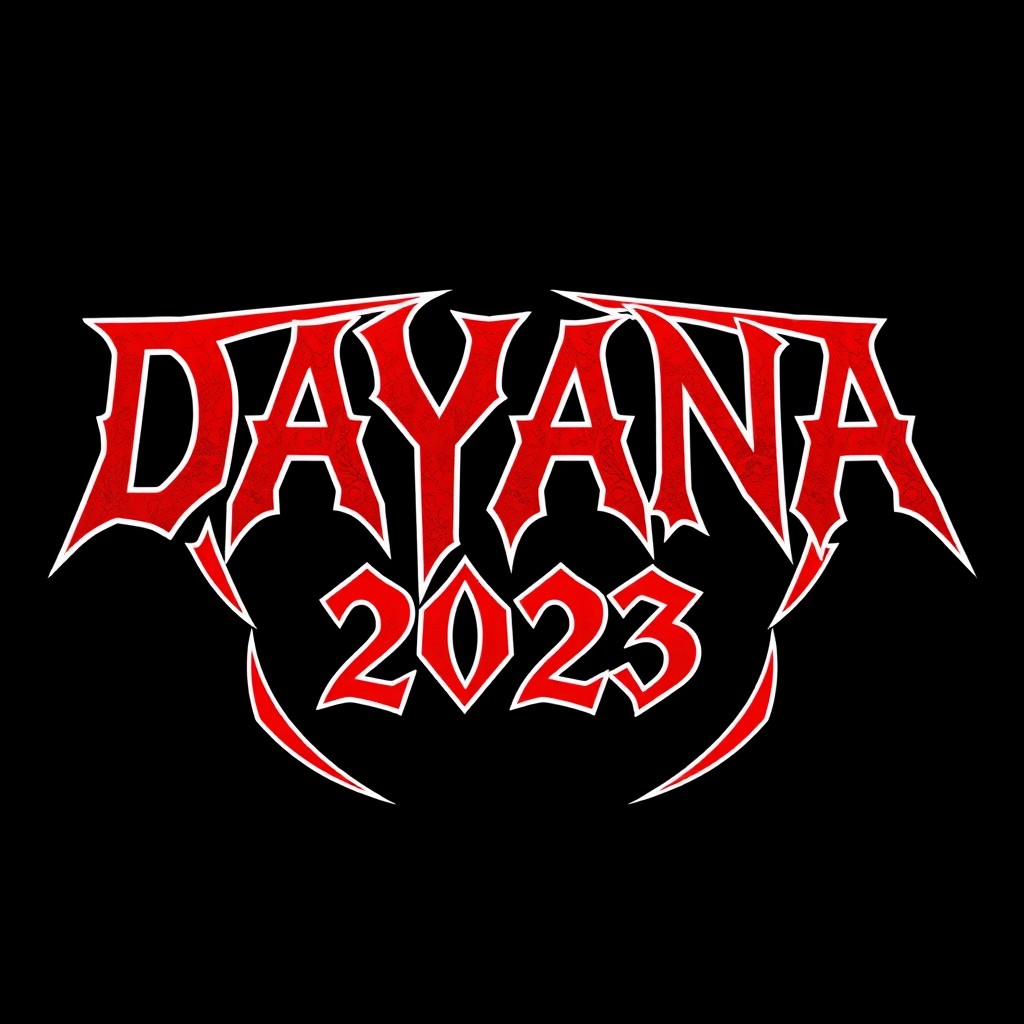 Stylized text design that reads 'DAYANA 2023', featuring a bold metal music style
