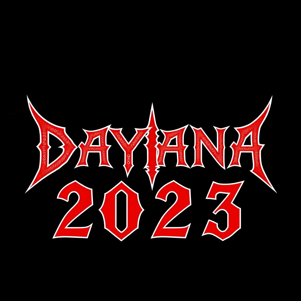Stylized text design that reads 'DAYANA 2023', created in a bold metal music style