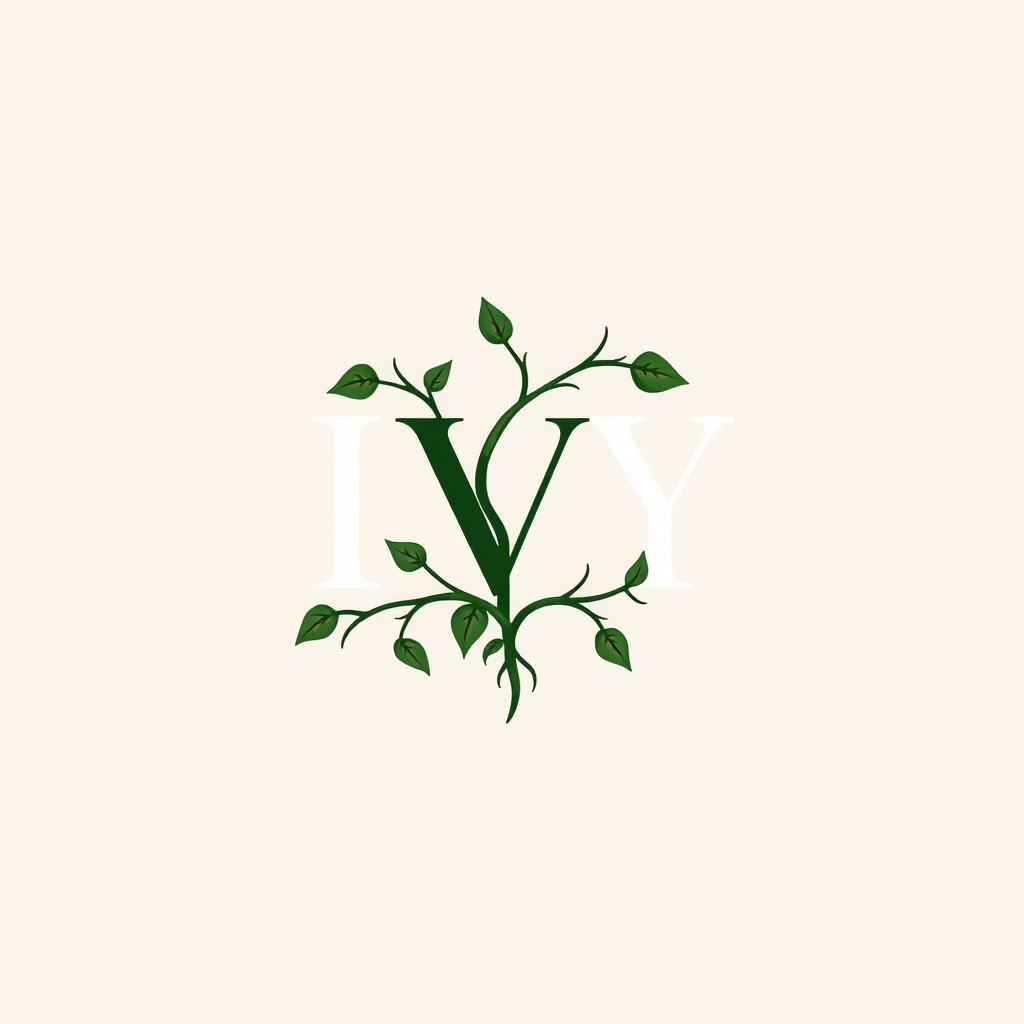 A logo design for the rapper IVY, capturing the symbolic meanings of the name, which means "ivy" in English, a plant known for its resilience and ability to cling to surfaces, symbolizing strength, fidelity, eternity, and lasting friendship