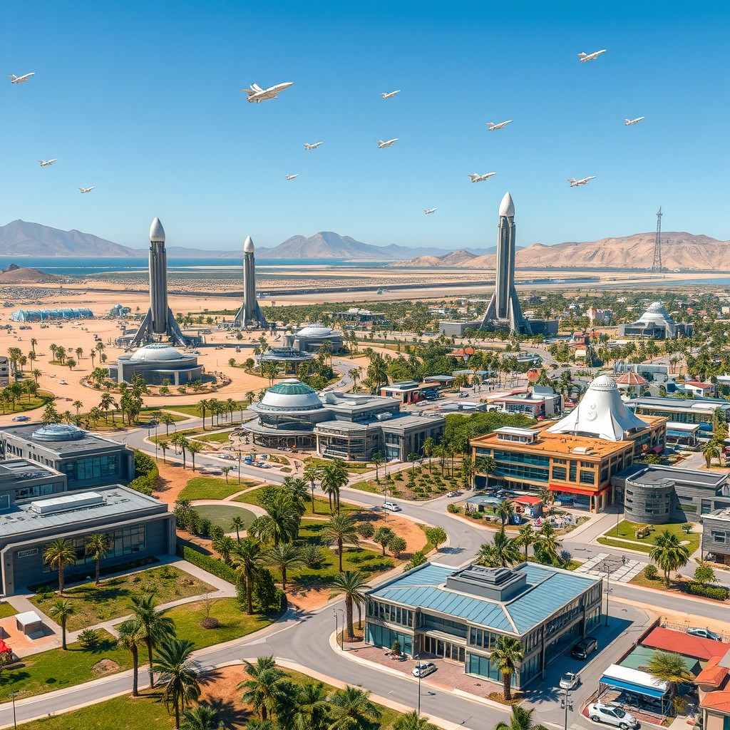 Transform a dusty beach town into a bustling spaceport metropolis