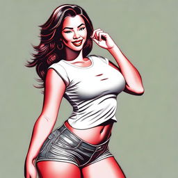 This is a high-quality digital art image of a woman with a bigger hip striking a sexy pose