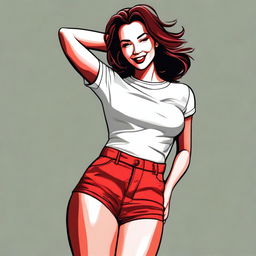 This is a high-quality digital art image of a woman with a bigger hip striking a sexy pose