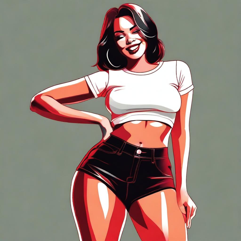 This is a high-quality digital art image of a woman with a bigger hip striking a sexy pose