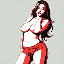 This is a high-quality digital art image of a woman with a bigger hip striking a sexy pose