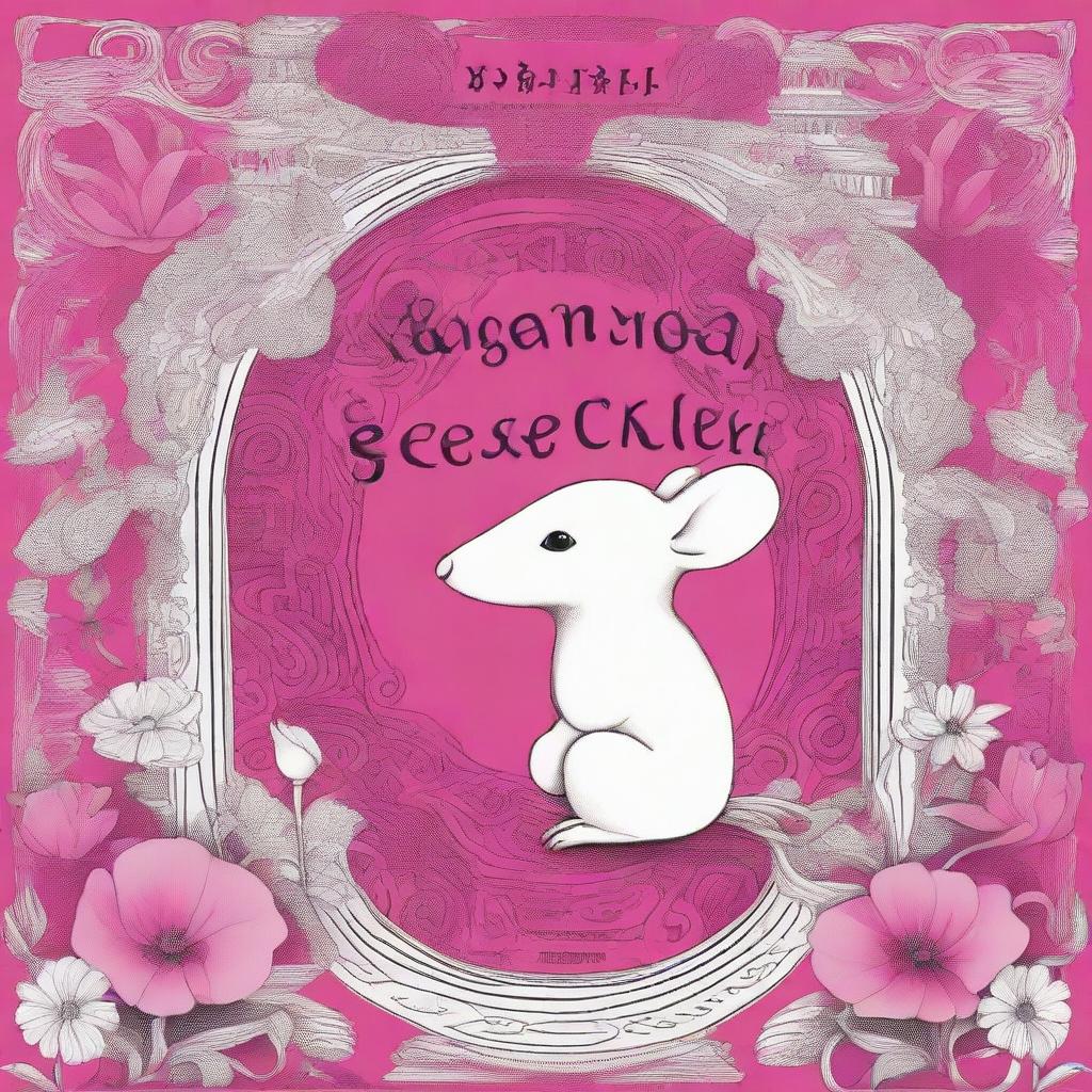 A spellbinding book cover page, presenting a boy and a white mouse meeting eyes on a vivid pink flower against a complex labyrinth backdrop. 'Algernona Çiçekler' is prominently written at the top