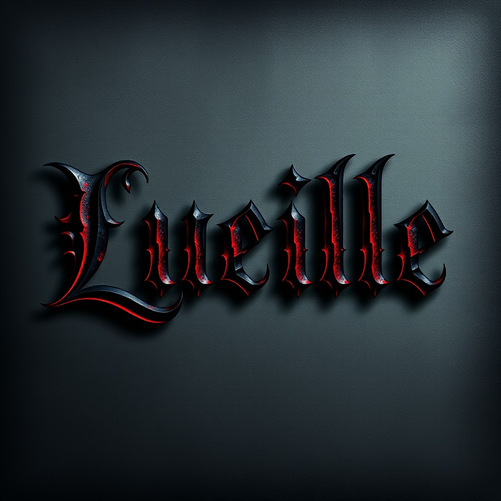 The word 'Lucille' beautifully rendered in a shredded gothic font, with intricate details showcasing the sharp, jagged edges that convey a sense of gothic elegance