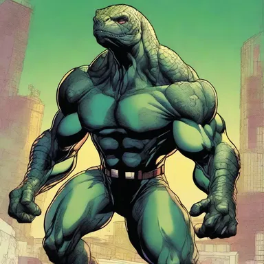 The superhero in this comic book series is an archosaurian creature with incredible strength.