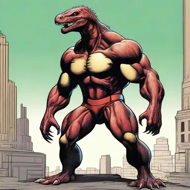 The superhero in this comic book series is an archosaurian creature with incredible strength.