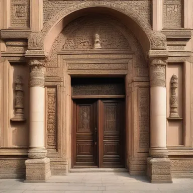 The grand entrance of the palace featured an arciform doorway with intricate carvings.