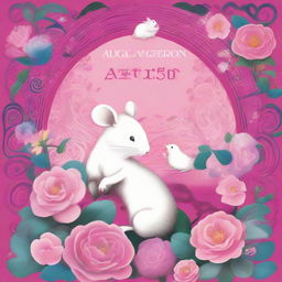 An engaging book cover displaying a boy and a white mouse studying each other on a vibrant pink flower against an elaborate labyrinth background. 'Flowers for Algernon' is scripted in bold at the top