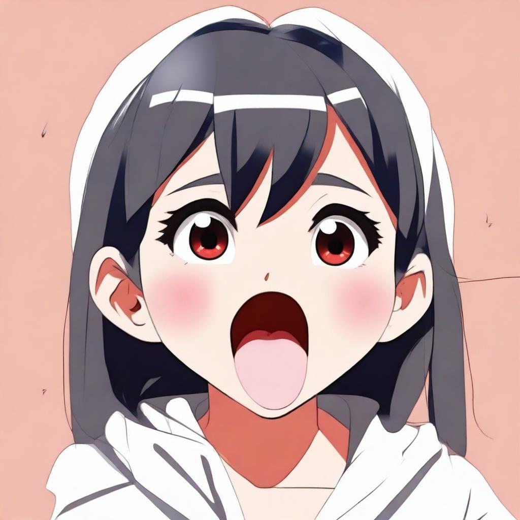 This digital art piece showcases a character from Japanese animation sticking their tongue out in a playful, exaggerated manner