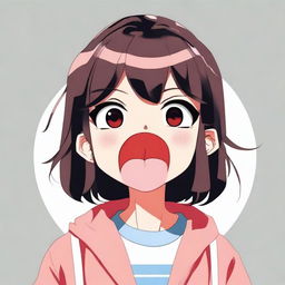 This digital art piece showcases a character from Japanese animation sticking their tongue out in a playful, exaggerated manner