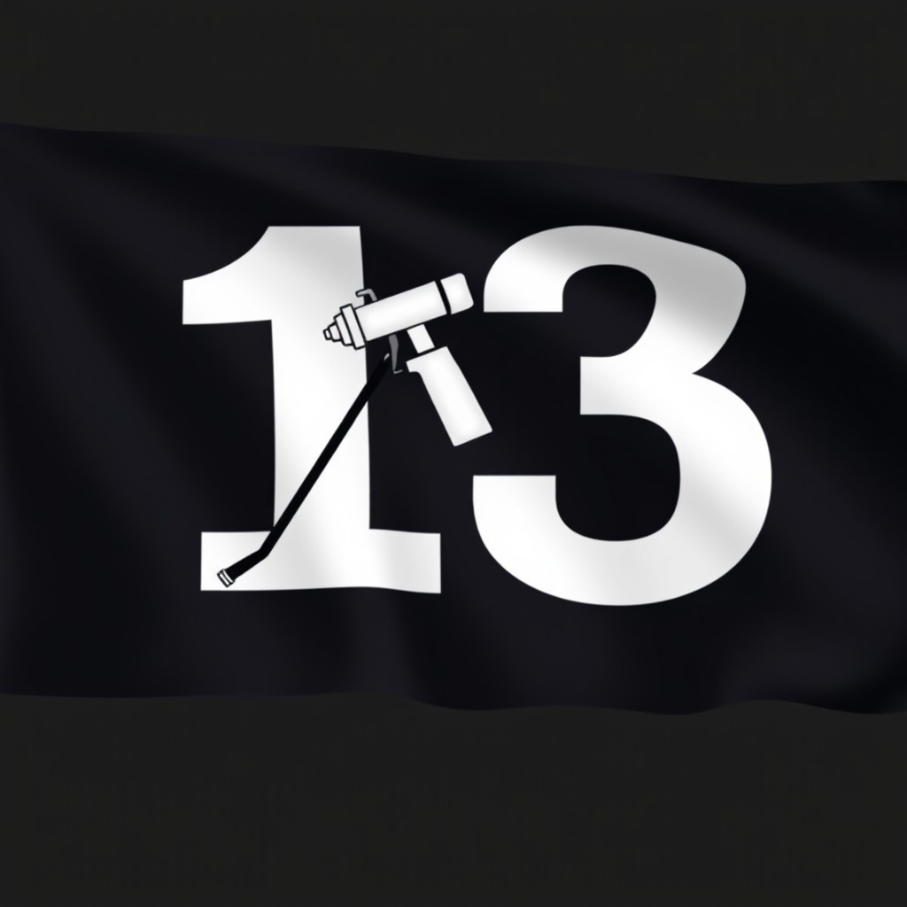 A flag for a painting enterprise featuring the number 13 prominently displayed