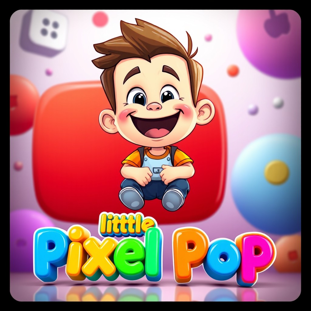 A funny cartoon-style boy sitting on a large YouTube play button, grinning widely as he looks at the viewer