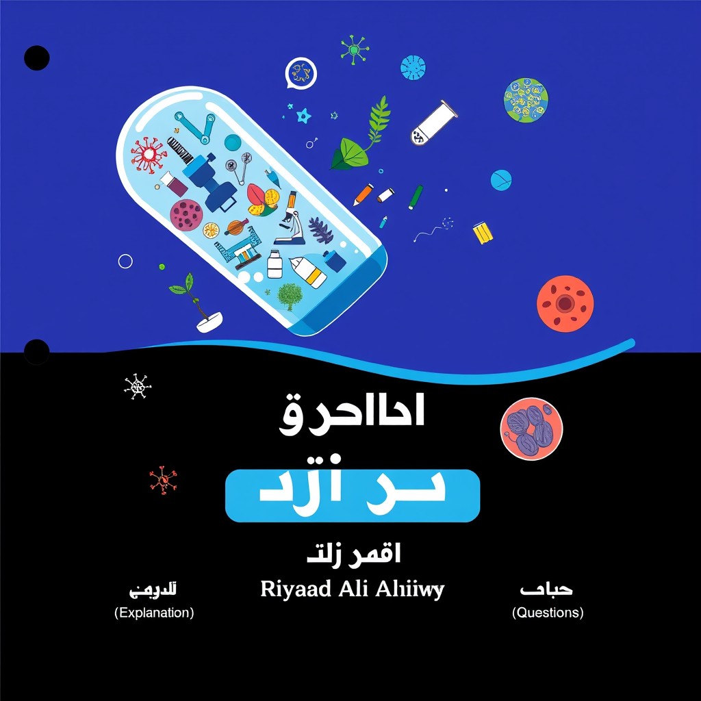 A vibrant and colorful cover design for a biology notebook featuring deep blue, light blue, and black colors