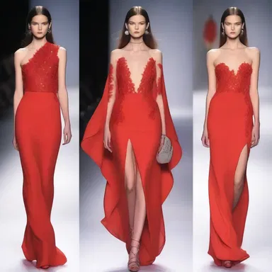 Her ardent red dress set the fashion runway ablaze.