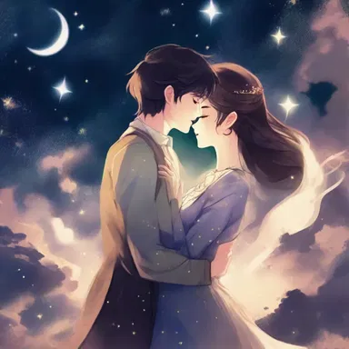 Under the starry sky, they shared an ardent embrace, their love burning brighter than ever.