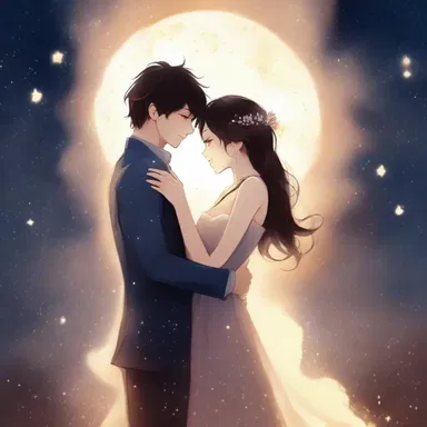 Under the starry sky, they shared an ardent embrace, their love burning brighter than ever.