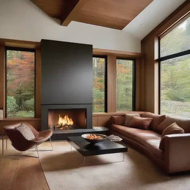 The ardent glow of the fireplace added a touch of warmth and elegance to the architect's beautifully designed living room.