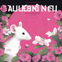 A fascinating book cover art depicting a boy and a white mouse sharing a gaze on a bright pink flower, set against a clean white labyrinth background. The inscription 'Flowers for Algernon' is prominently featured at the top