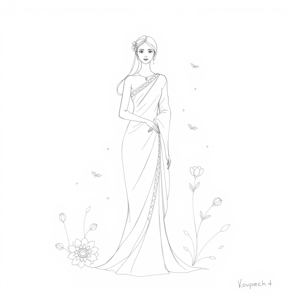 A minimalistic pencil sketch for a decorative art panel, showcasing a modern artistic interpretation of a female figure inspired by Iranian heritage
