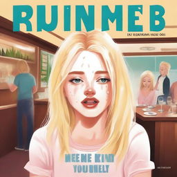 A high-quality digital art image portrays a blonde girl, tears streaming down her face, in a restaurant setting