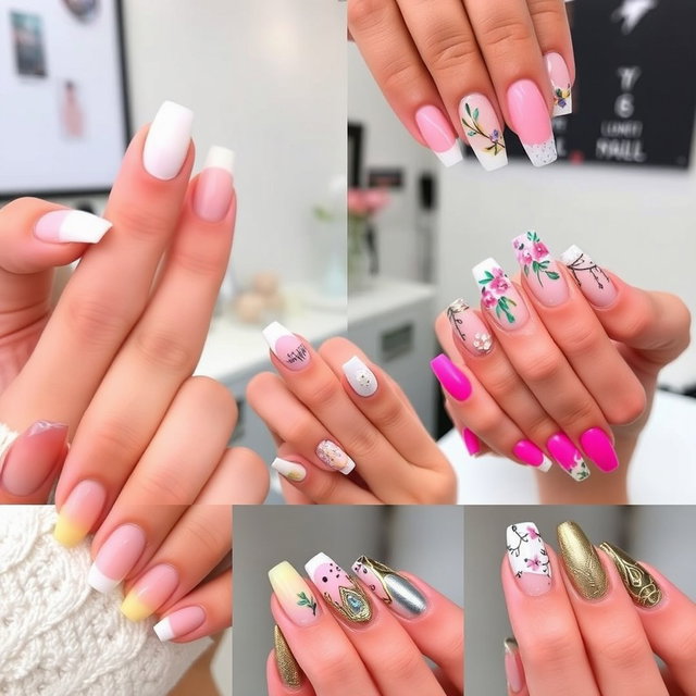 An array of trendy nail designs that highlight various styles and color palettes