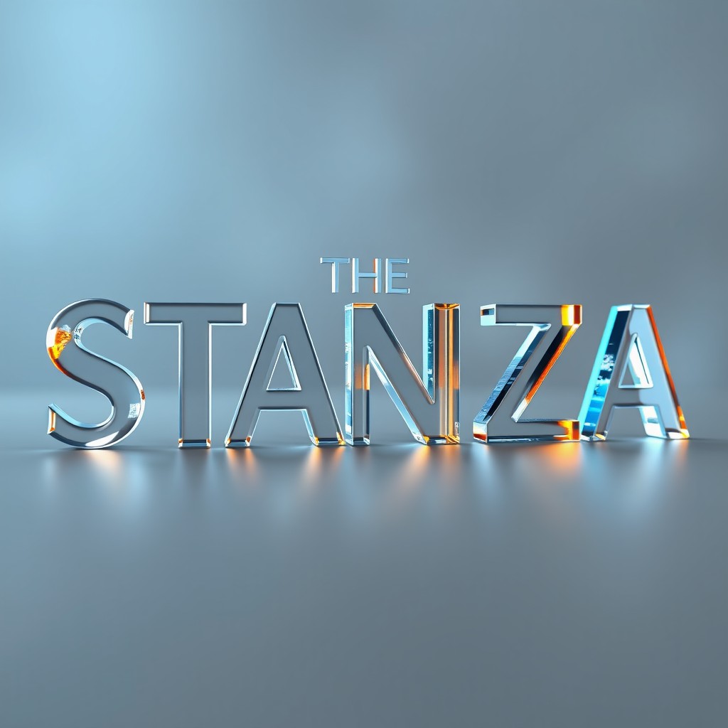 A stunning visual representation of the text 'THE STANZA' designed to resemble glass