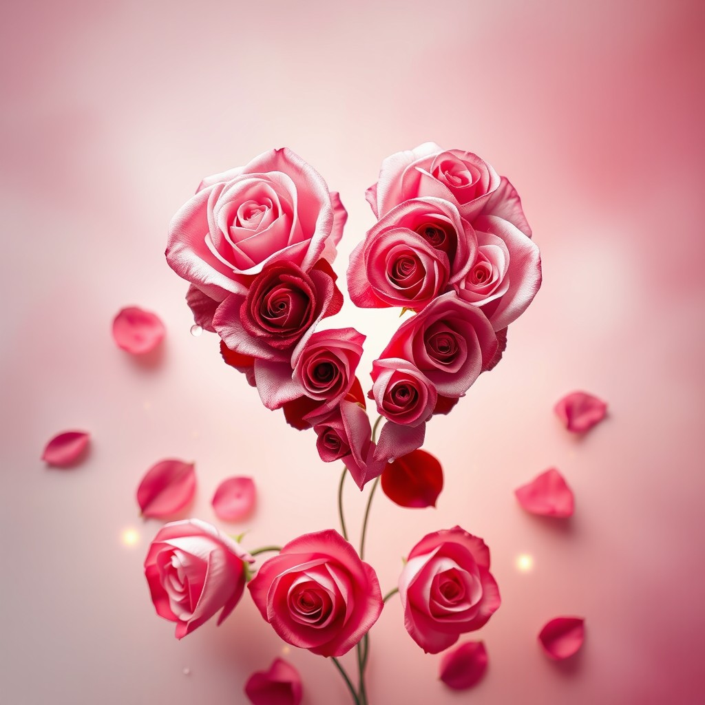 A beautifully rendered broken heart made of delicate roses