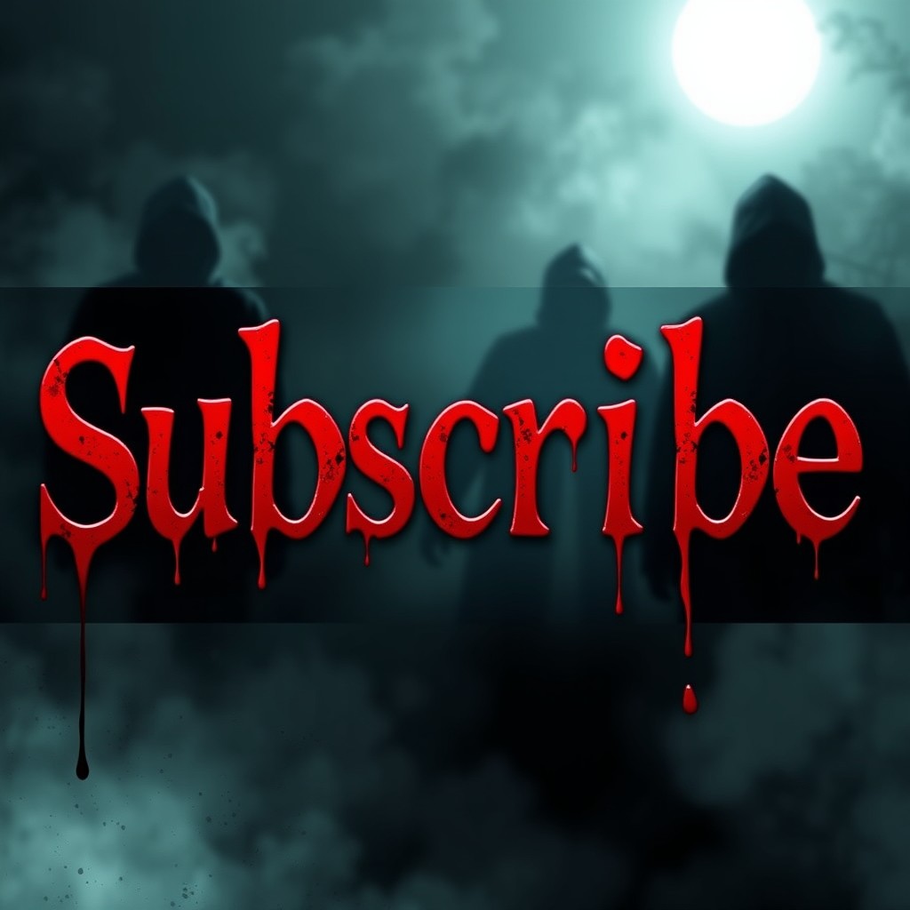 A horror-themed banner featuring the word "Subscribe" prominently displayed in bold, red letters