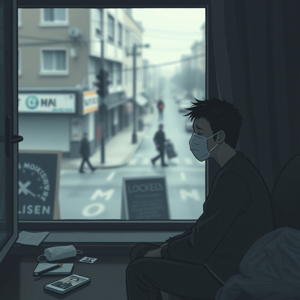 A somber scene illustrating the emotional impact of the coronavirus pandemic