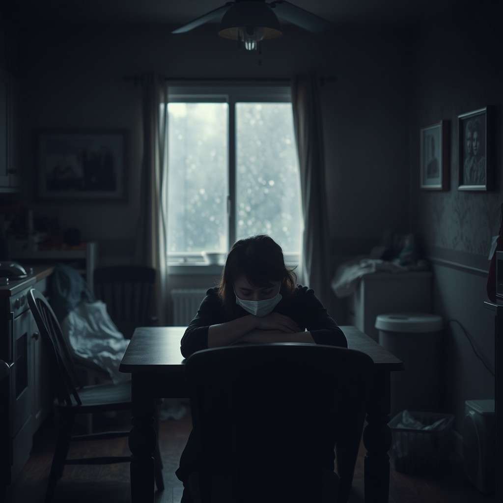 A deeply emotional scene capturing the sadness experienced by women during the coronavirus pandemic