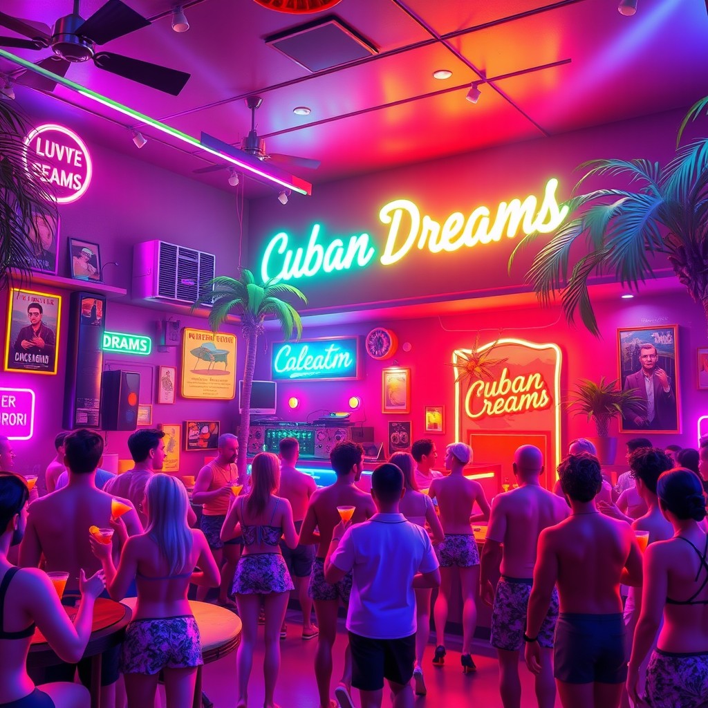 A vibrant 3D animated scene depicting a nightclub in Havana called 'Cuban Dreams'