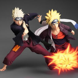 Anime characters Naruto Uzumaki and Kurama (Nine-Tails Fox) in a dynamic, action-packed pose.