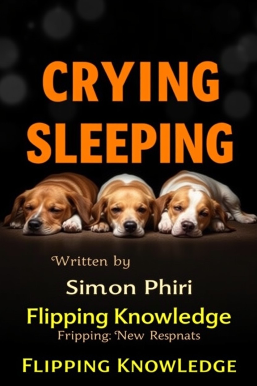 A creative book cover featuring three dogs of various breeds lying peacefully on the ground, embodying a calm and serene atmosphere