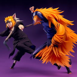 Anime characters Naruto Uzumaki and Kurama (Nine-Tails Fox) in a dynamic, action-packed pose.