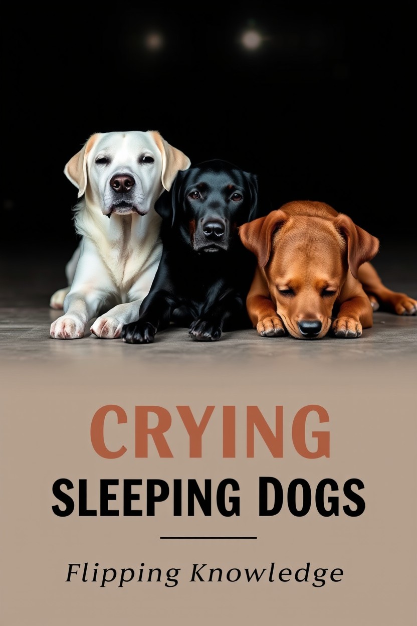 A straight-on cover image featuring three dogs: a white dog, a black dog, and a brown dog, all lying peacefully on the ground