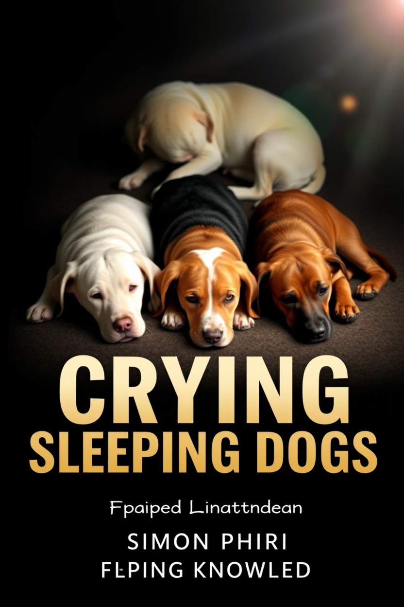 A captivating book cover featuring three dogs—a white, a black, and a brown dog—lying peacefully on the ground