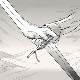 A 2D comic scene showing a single hand grasping firmly onto a sleek, sharp sword